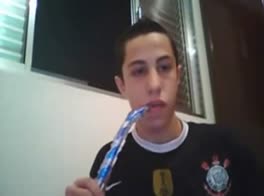 Naughty Latino smokes and wanks